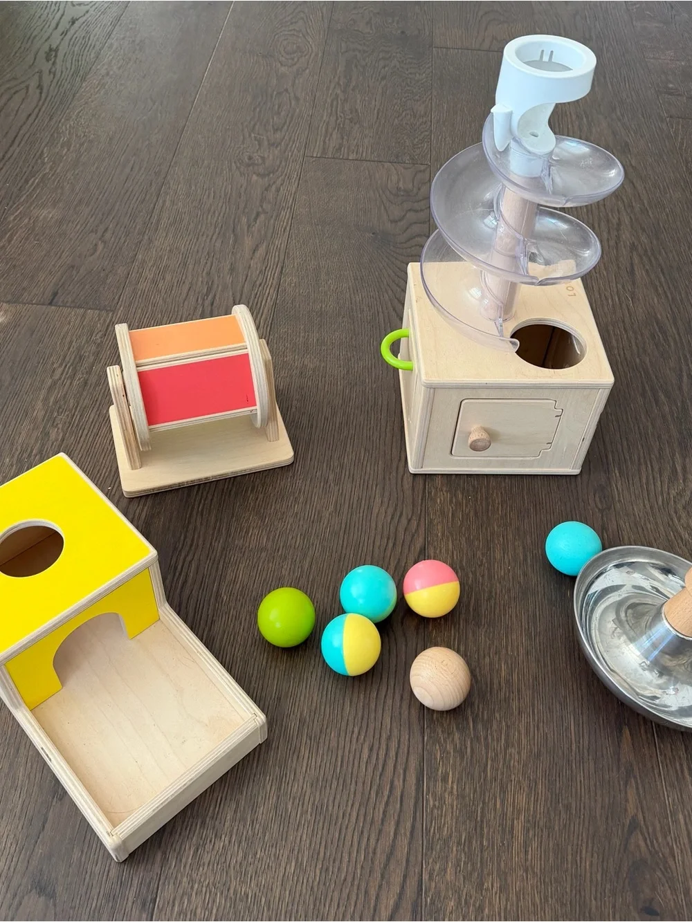 Wooden Ball Drop Activity Toy Set with Yellow Accents